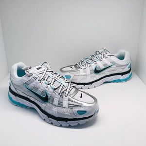 Nike P-6000 White/Black-Metallic/silver/Aqua Sz 8